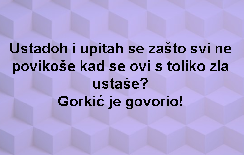 Ustadoh i upitah se zašto svi ne povikoše kad se ovi s toliko zla ustaše? Gorkić je govorio!