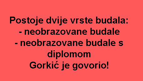 Postoje dvije vrste budala: - neobrazovane budale - neobrazovane budale s diplomom Gorkić je govorio!