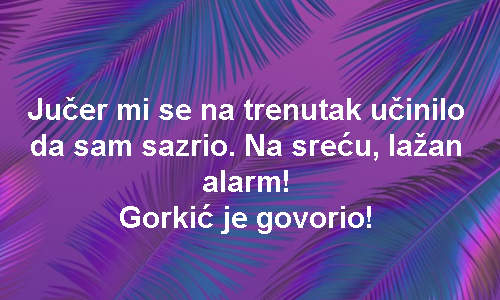 Jučer mi se na trenutak učinilo da sam sazrio. Na sreću, lažan alarm! Gorkić je govorio!