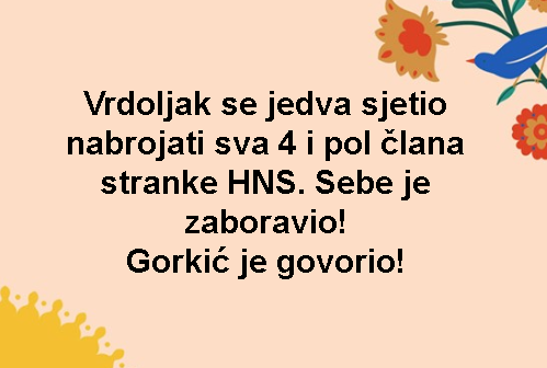 Vrdoljak se jedva sjetio nabrojati sva 4 i pol člana stranke HNS. Sebe je zaboravio! Gorkić je govorio!