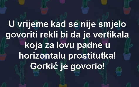 U vrijeme kad se nije smjelo govoriti rekli bi da je vertikala koja za lovu padne u horizontalu prostitutka! Gorkić je govorio!