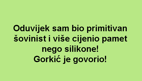 Oduvijek sam bio primitivan šovinist i više cijenio pamet nego silikone! Gorkić je govorio!
