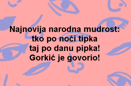 Najnovija narodna mudrost: tko po noći tipka taj po danu pipka! Gorkić je govorio!