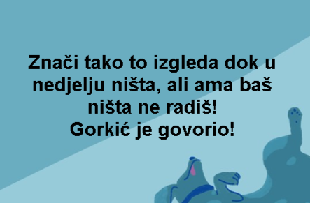 Znači tako to izgleda dok u nedjelju ništa, ali ama baš ništa ne radiš! Gorkić je govorio!