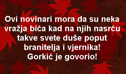Ovi novinari mora da su neka vražja bića kad na njih nasrću takve svete duše poput branitelja i vjernika! Gorkić je govorio!