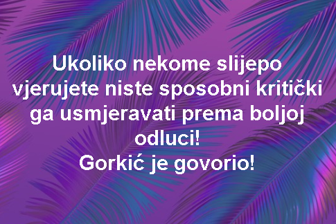 Ukoliko nekome slijepo vjerujete niste sposobni kritički ga usmjeravati prema boljoj odluci! Gorkić je govorio!