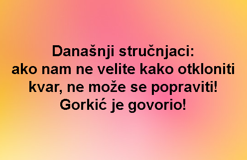 Današnji stručnjaci: ako nam ne velite kako otkloniti kvar, ne može se popraviti! Gorkić je govorio!