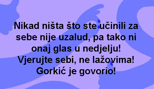 Nikad ništa što ste učinili za sebe nije uzalud, pa tako ni onaj glas u nedjelju! Vjerujte sebi, ne lažovima! Gorkić je govorio!