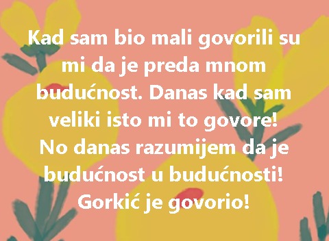Kad sam bio mali govorili su mi da je preda mnom budućnost. Danas kad sam veliki isto mi to govore! No danas razumijem da je budućnost u budućnosti! Gorkić je govorio!