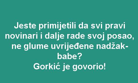 este primijetili da svi pravi novinari i dalje rade svoj posao, ne glume uvrijeđene nadžak-babe? Gorkić je govorio!