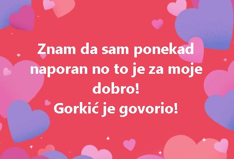 Znam da sam ponekad naporan no to je za moje dobro! Gorkić je govorio!