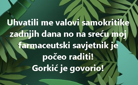 Uhvatili me valovi samokritike zadnjih dana no na sreću moj farmaceutski savjetnik je počeo raditi! Gorkić je govorio!