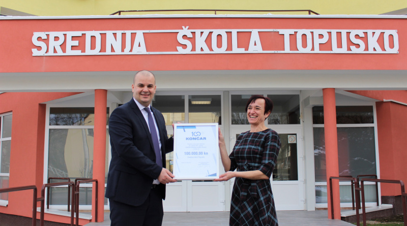 KONČAR obilježio stoljeće poslovanja donacijom od 100.000 kuna Srednjoj školi Topusko