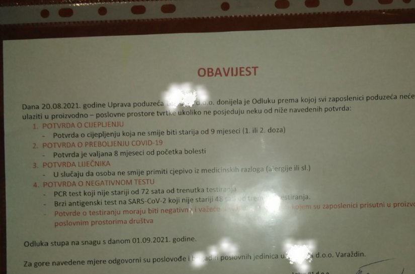 Počelo je – otkazi onima koji se nisu cijepili???