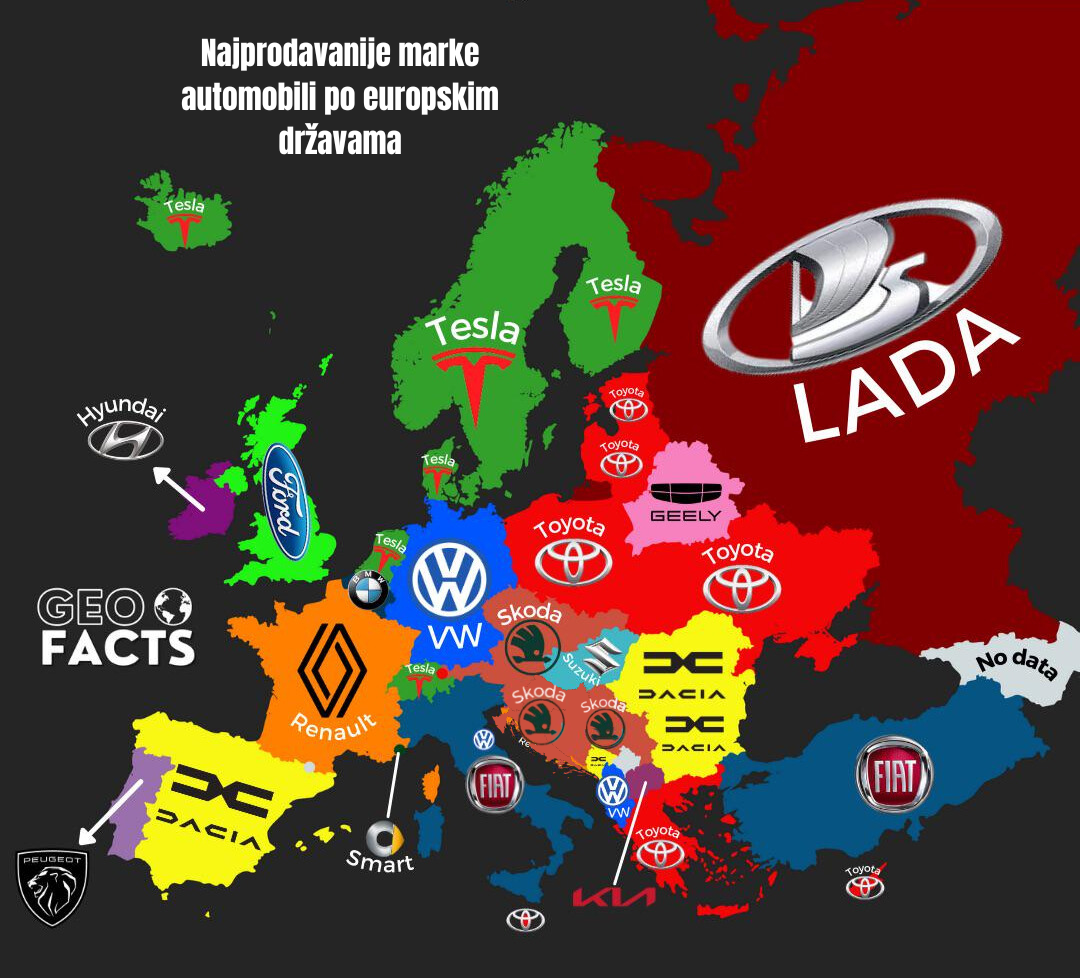 Karta najpopularnijih automobila u Europi